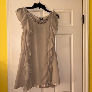 H&M Rhinestone chiffon gray top